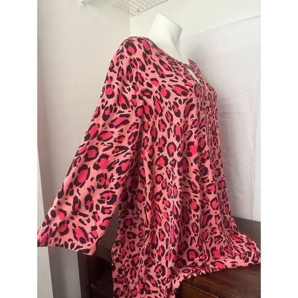 Jessica London Plus Size Keyhole Pink Leopard Swing Tunic 26/28 - Picture 3 of 7